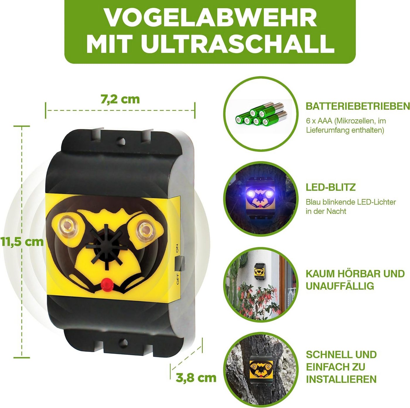 ISOTRONIC Ultraschall-Tierabwehr Vogelabwehr batteriebetrieben, 2-tlg. Bild 3
