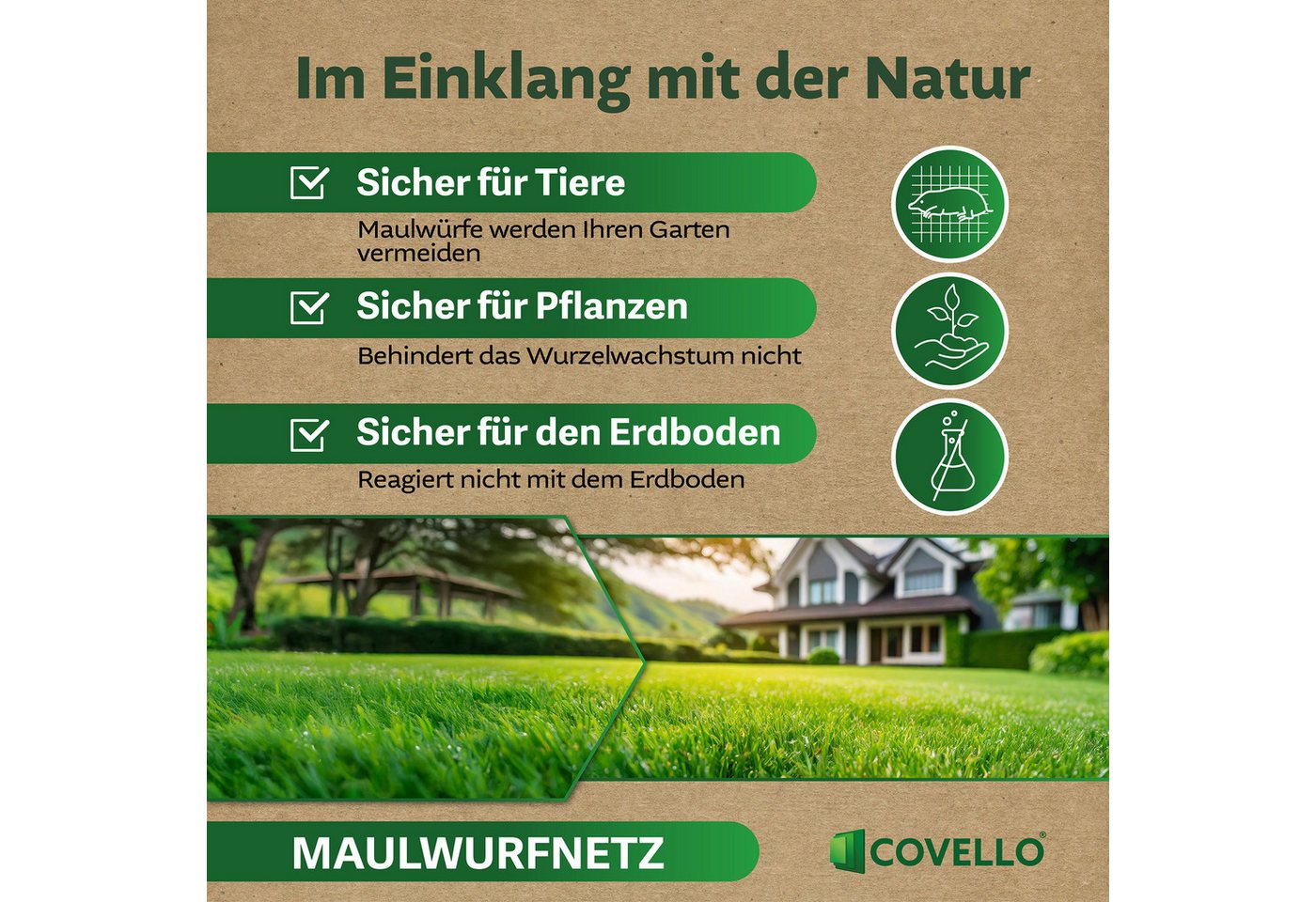 Covello Maulwurfgitter Maulwurfnetz Professional Line 45g/m² Maulwurfschutz Laubschutznetz, 20000x100x0,02 cm, 200m x 1m = 200m², Teichnetz Gartennetz Vogelschutznetz Wühlmausschutz Maulwurfsperre, verschiedene Längen und Breiten wählbar Bild 2