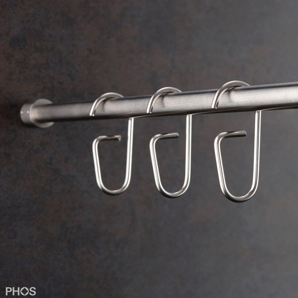 PHOS Design Duschvorhangringe, Vorhanghaken aus Edelstahl für Ø12mm und Ø20mm Stangen, (Modell: HKDSet10, 10-St), (Durchschleudertechnik) - 100% Made in Germany