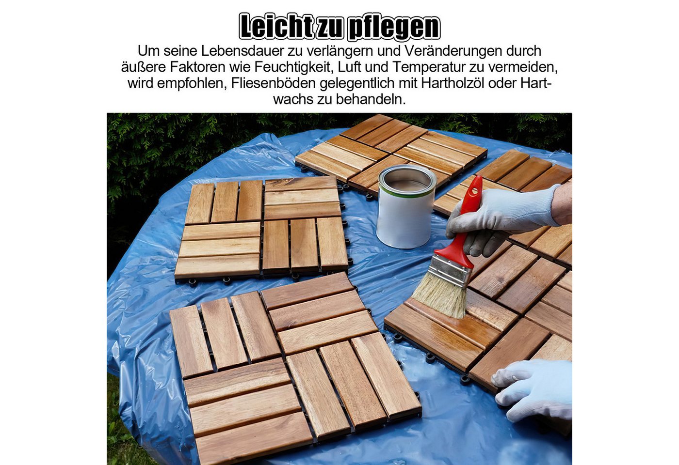 Clanmacy Holzfliesen 1-10 Terrassenfliesen, 11-110 Stück, Akazien-Holz Balkonplatten - 3, 33er Set, 33 St., 30x30cm = 1qm pro Fliese, rutschfest, Stecksystem, langlebig Bild 5