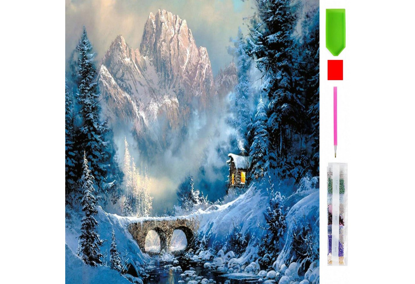 Realb2b Malen nach Zahlen XL 5d Diamond Painting Winter Berg Malen nach Zahlen 50x65cm (Komplettset für 5D Diamond Painting inklusive Leinwand, Diamanten und Werkzeugen, Diamond Painting Set mit Zubehör für DIY-Kreativität und Entspannung), 50x65cm 5D Diamond Painting mit präziser Klebeschicht & Zubehör
