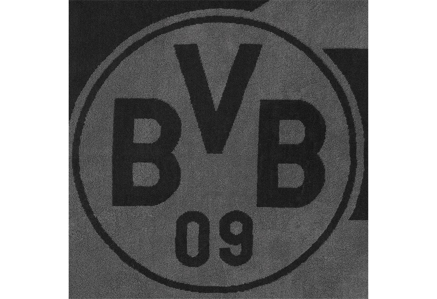 BVB Badetuch BVB Badetuch grau/schwarz 70x180 cm, Bio-Baumwolle (schwarzes BVB-Emblem, 1-St), BVB Badetuch mit Schlaufe Bild 3