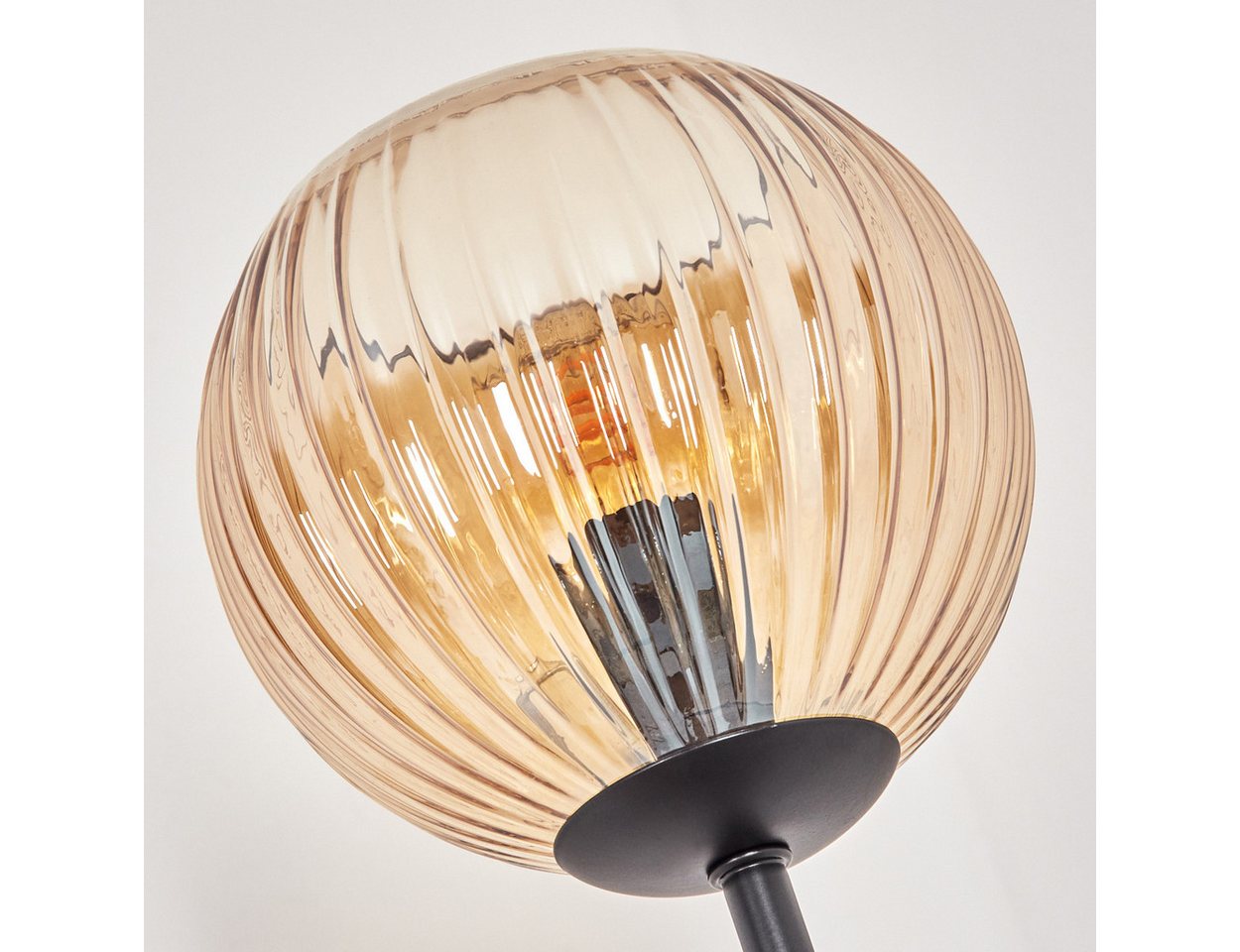 hofstein Stehlampe Stehlampe aus Metall/Holz/Riffelglas in Schwarz/Hellbraun/Bernstein, ohne Leuchtmittel, Stehleuchte im Retro-Design m. Glasschirmen (15cm), Fußschalter, E14 Bild 3