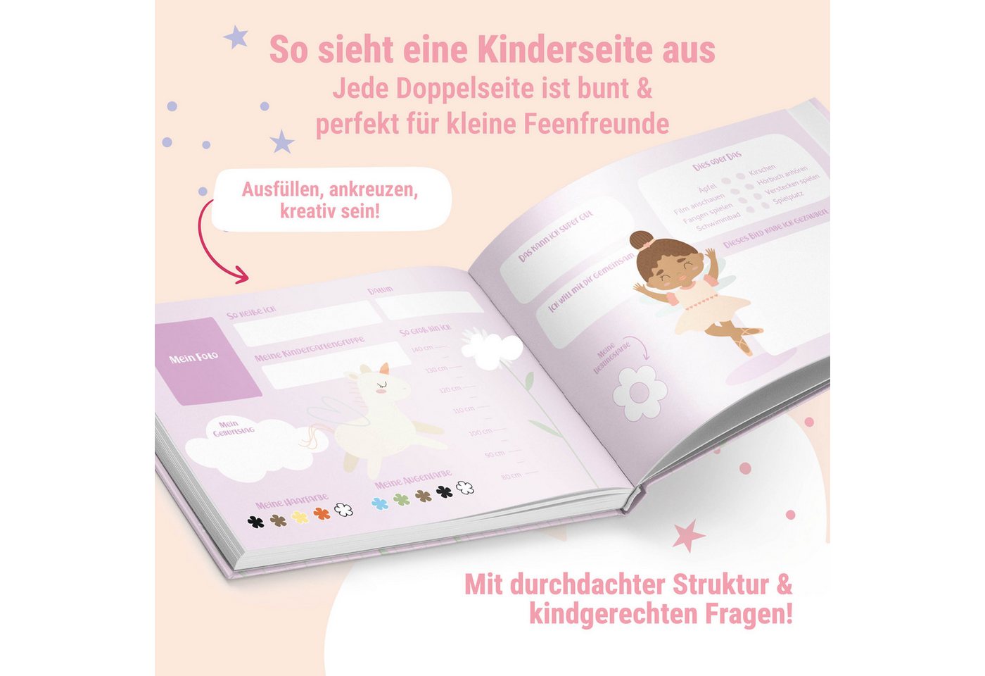 Amari Poesiealbum Freundebuch Kindergarten Freunde Mädchen Hardcover, 24 Freunde Bild 4