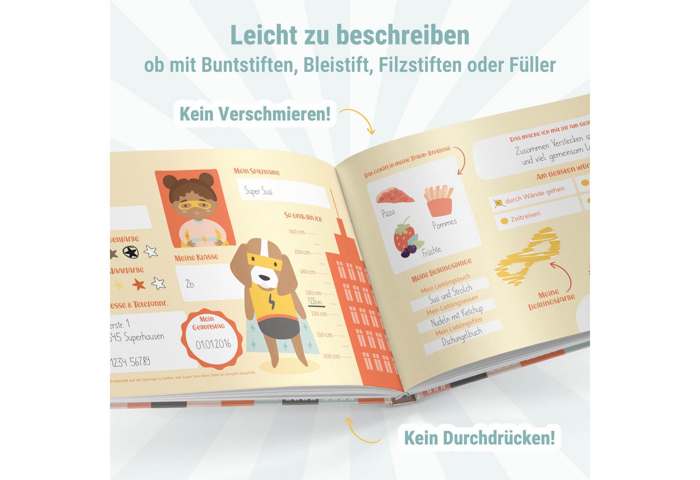 Amari Poesiealbum Freundebuch Schulfreunde Grundschule für Kinder, Poesiealbum, Erinnerungen Schulzeit, Geschenk Einschulung, 24 Freunde Bild 2