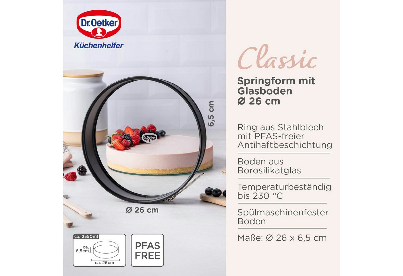 Dr. Oetker Küchenhelfer Springform Kuchenform mit Glasboden, Backform mit schnittfestem Boden Bild 3