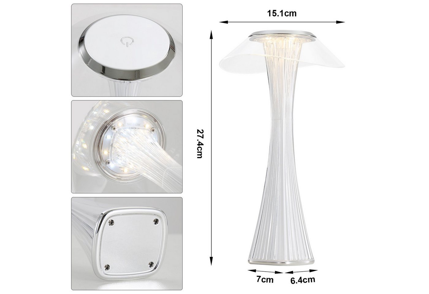 ZMH Tischleuchte Touch Dimmbar 3000-6500K Weiß/Gold Nachttischlampe mit Akku Innen Bild 2