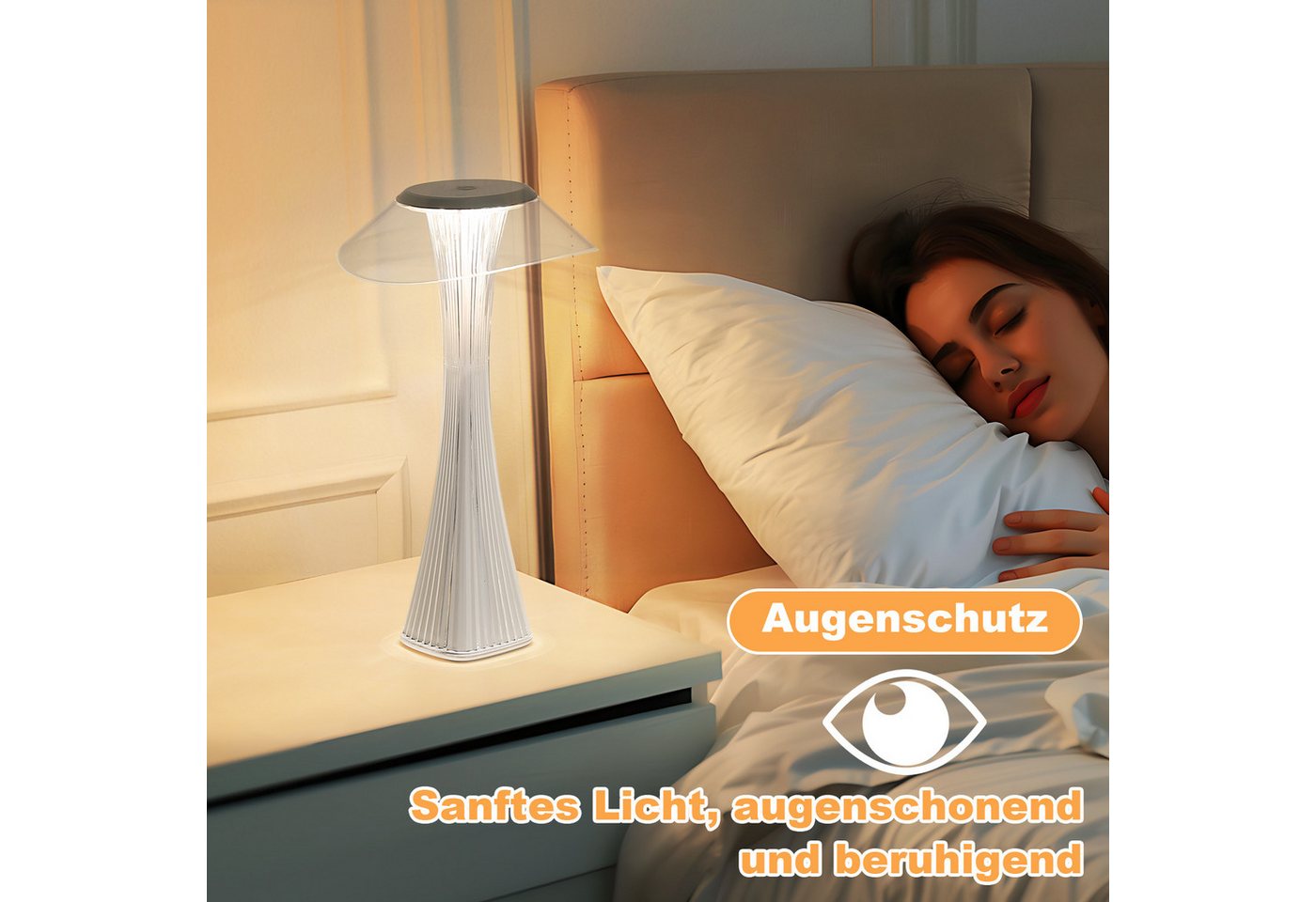 ZMH Tischleuchte Touch Dimmbar 3000-6500K Weiß/Gold Nachttischlampe mit Akku Innen Bild 4
