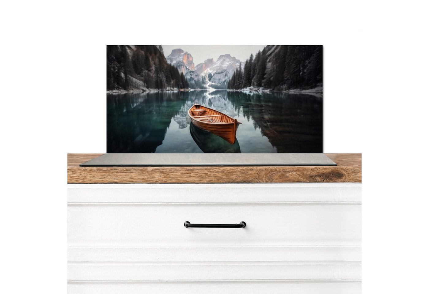 KitchenYeah Küchenrückwand Boot - Berge - Natur - Wasser, (1-tlg), Spritzschutz Küchenrückwand, Wandschutz, 60x30 cm Bild 4