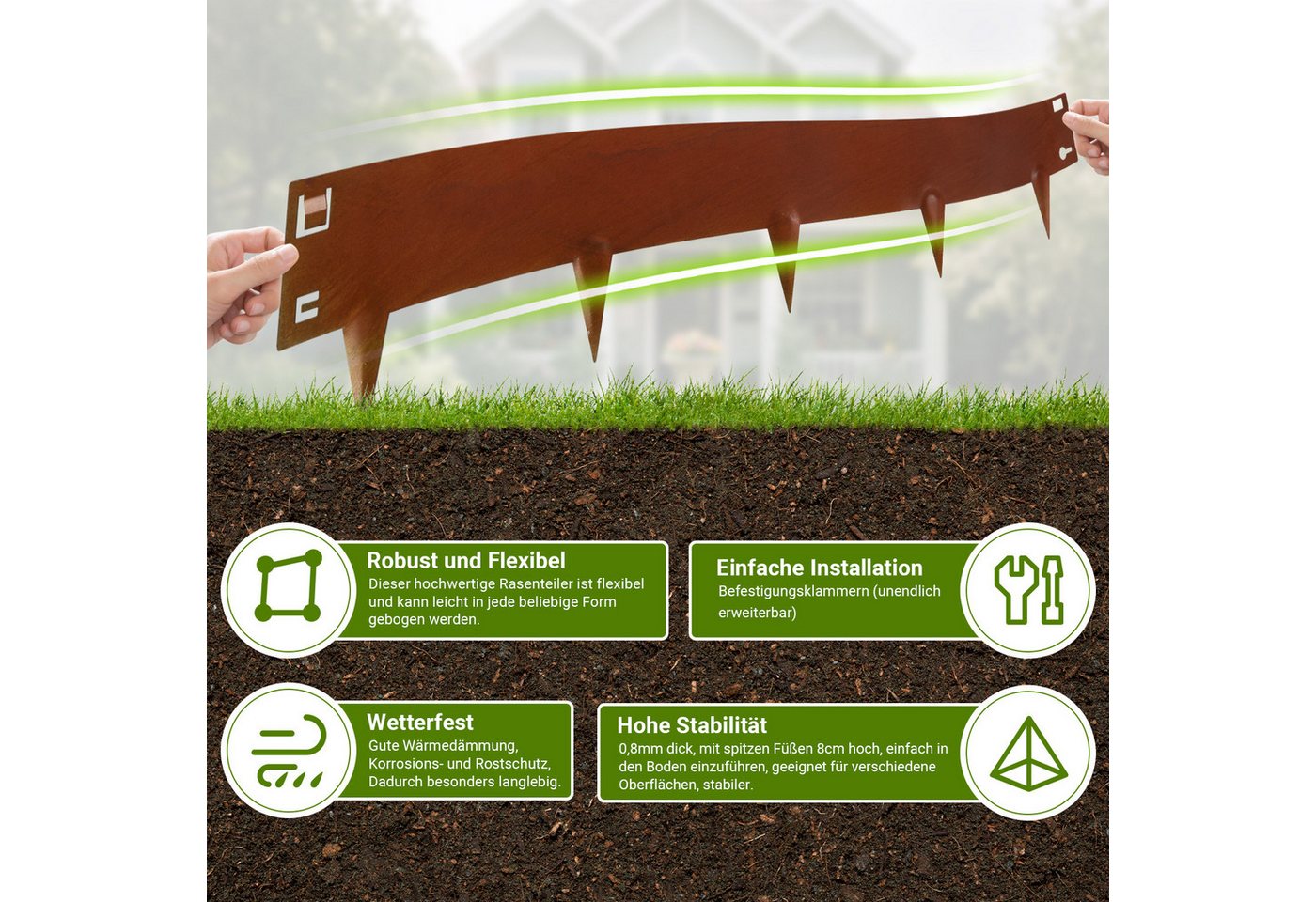 Clanmacy Rasenkante Rasenkante Stahl Pflanzenschutz Rasenumrandung Gartenpalisade