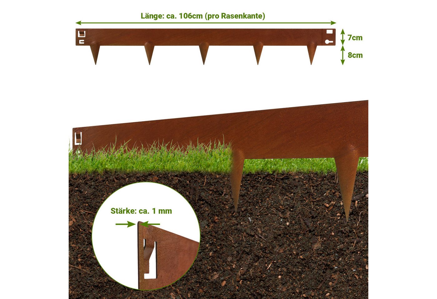 Clanmacy Rasenkante Rasenkante Stahl Pflanzenschutz Rasenumrandung Gartenpalisade Bild 3