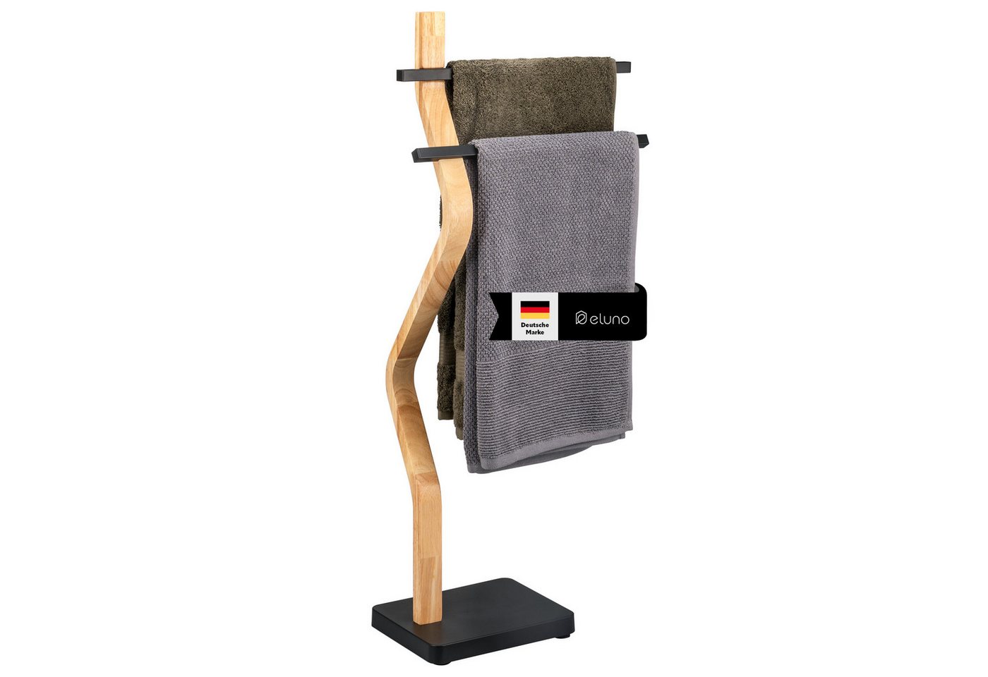 eluno Handtuchhalter freistehend, 2 Stangen FSC-Holz und schwarzem Metall Bild 4