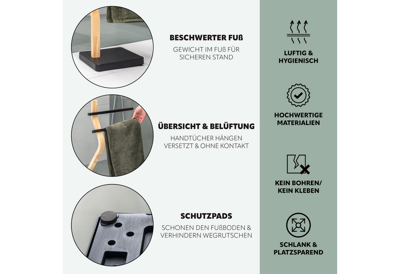 eluno Handtuchhalter freistehend, 2 Stangen FSC-Holz und schwarzem Metall Bild 5