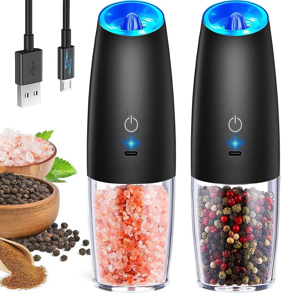 Kityhome Grinder Elektrischer Salz- und Pfeffermühlen Set, 2er Set USB Betriebsart, LED,Keramikmahlwerk,Für alle Gewürze geeignet Bild 5