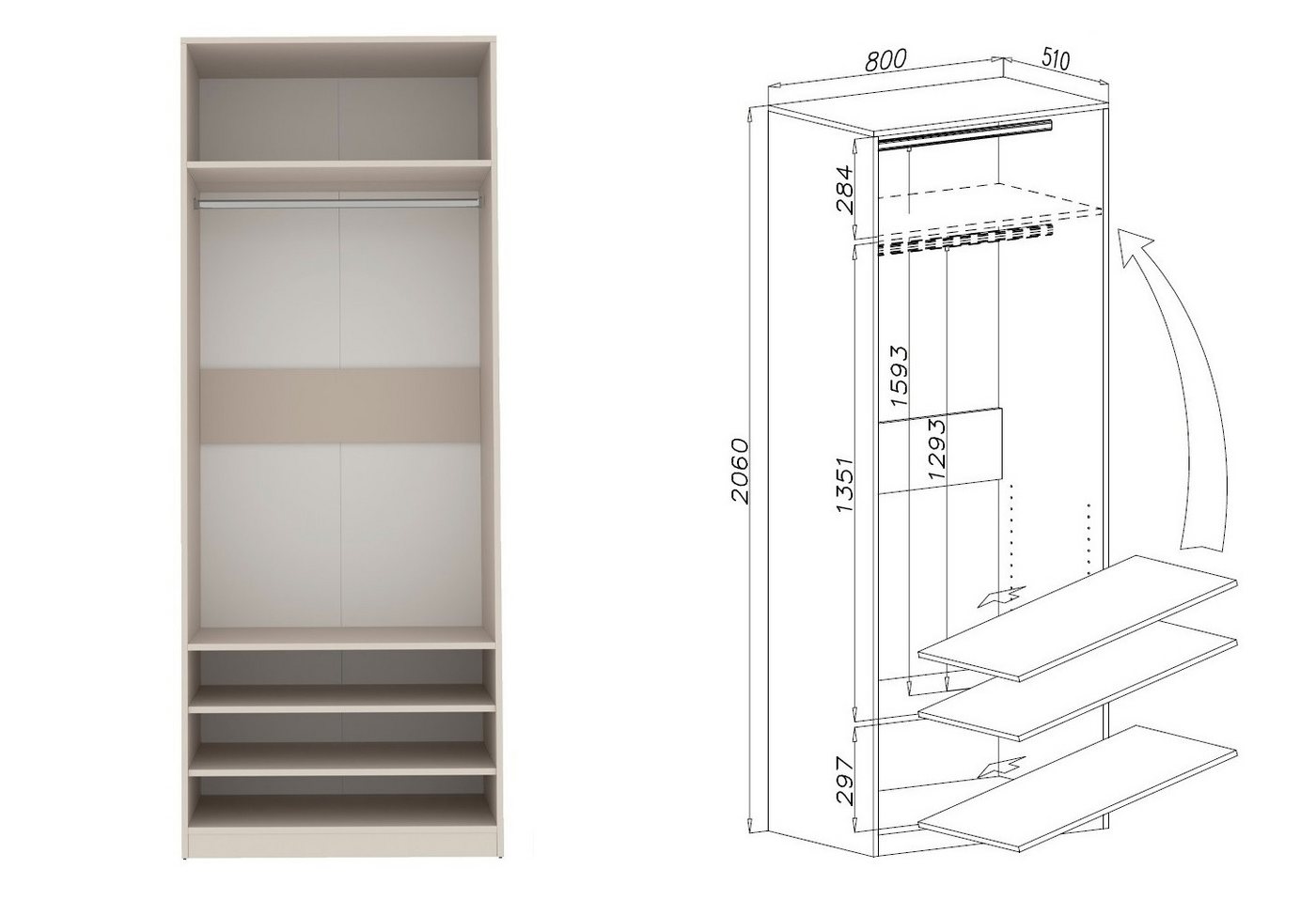 Marmex Möbel Garderobenschrank TRES SET T Kleiderschrank Modulschrank Ankleidezimmer 200 x 206 x 51 (3-St) 6 Schubladen, 3 Kleiderstangen Bild 2