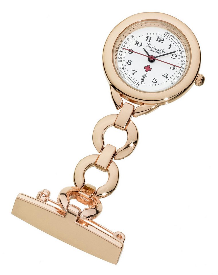 Eichmüller Krankenpflegeuhr Schwesternuhr 3010-6R – Roséfarben, Clip-Uhr für Pflege & Medizin, 27 mm
