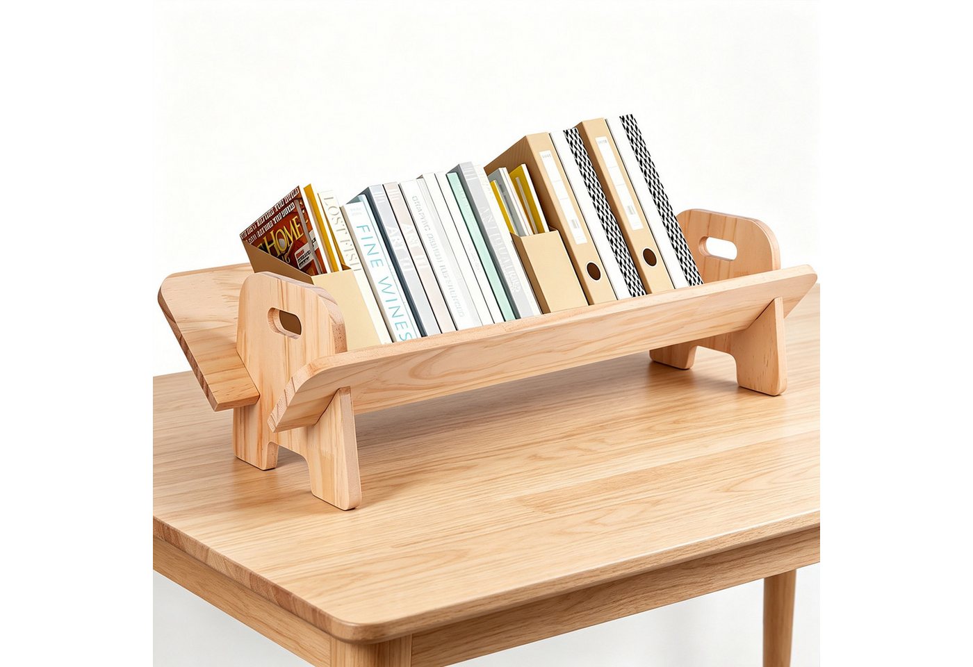 BlingBin Bücherregal Schreibtisch-Bücherregal, Organizer, Aufbewahrungsregal, 1er Set 1-tlg., Kippbares Holz Bücherregal, Tischständer für CDs/Zeitschriften/Bücher Bild 2