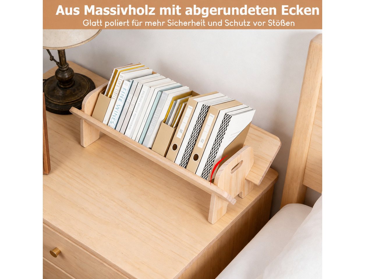 BlingBin Bücherregal Schreibtisch-Bücherregal, Organizer, Aufbewahrungsregal, 1er Set 1-tlg., Kippbares Holz Bücherregal, Tischständer für CDs/Zeitschriften/Bücher Bild 4
