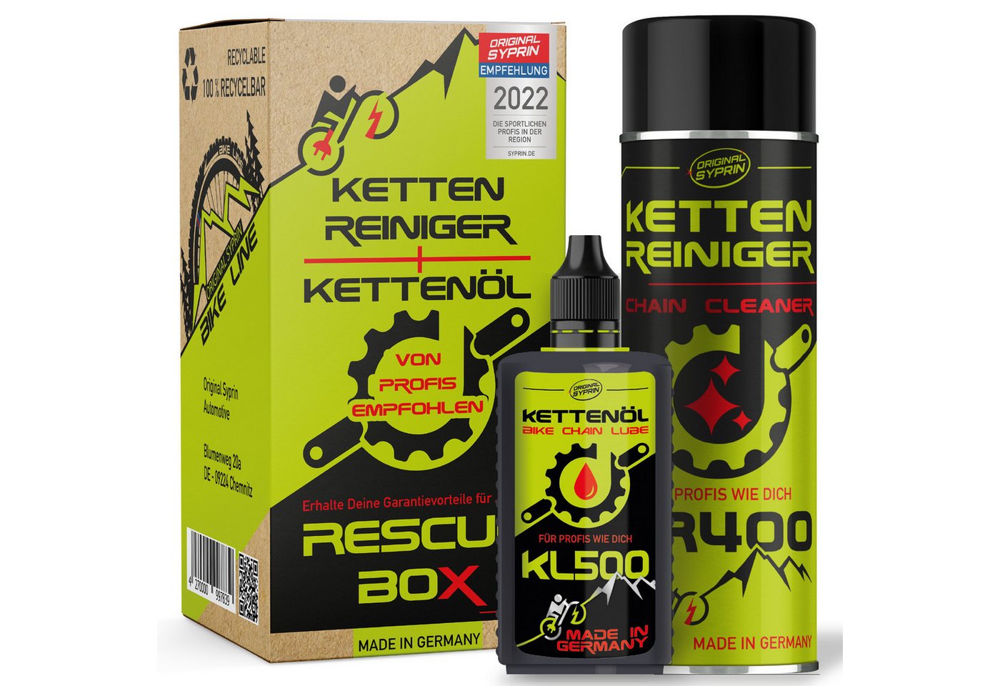 Original Syprin Fahrradöl Fahrrad Kettenöl + Kettenreiniger set, 625 ml, (Bike Rescue box set, 1-St., Kettenöl + Kettenreiniger), 1x Kettenöl (125 ml), 1x Kettenreiniger (500ml) Bild 3