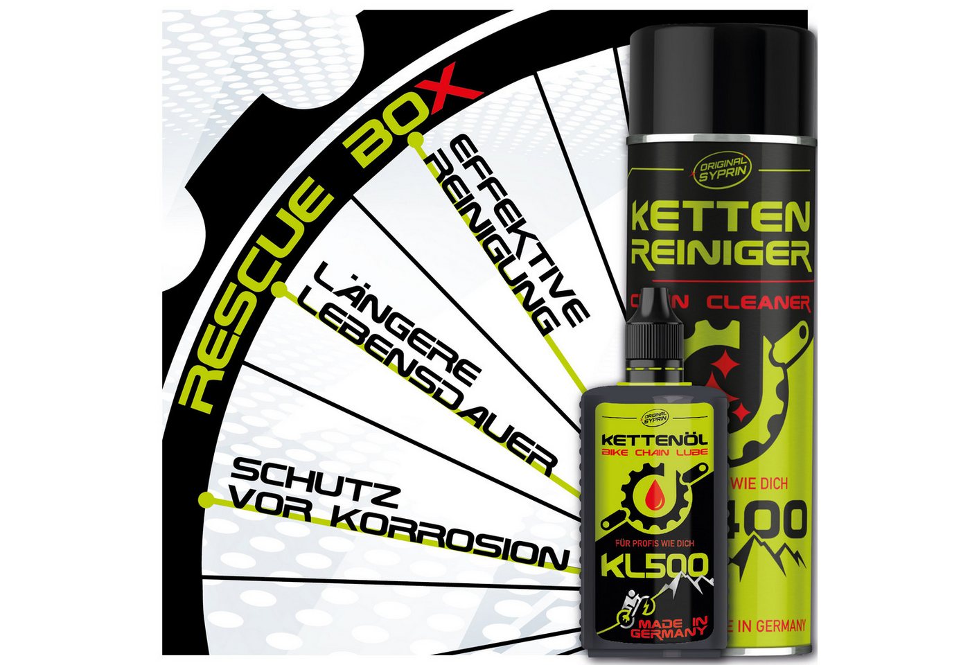 Original Syprin Fahrradöl Fahrrad Kettenöl + Kettenreiniger set, 625 ml, (Bike Rescue box set, 1-St., Kettenöl + Kettenreiniger), 1x Kettenöl (125 ml), 1x Kettenreiniger (500ml) Bild 4