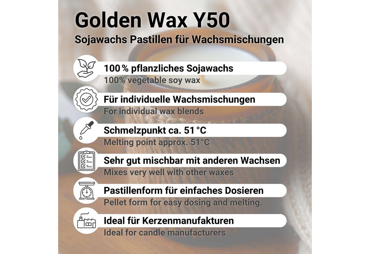 DistrEbution Bastelnaturmaterial Golden Wax Y50 Sojawachs Pastillen für Wachsmischungen Bild 3