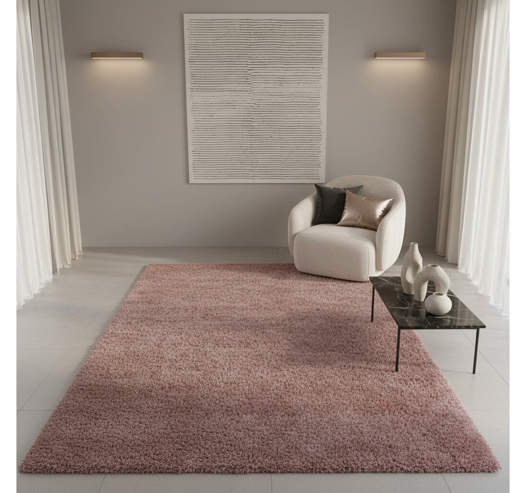 KADIMA DESIGN Teppich SALZACH Shaggy Langflor Wohnzimmer Schlafzimmer Waschbar Esszimmer, Läufer, Höhe: 52 mm, Rosa, 60x110 cm, Wohnzimmerteppich Strapazierfähig Waschbar
