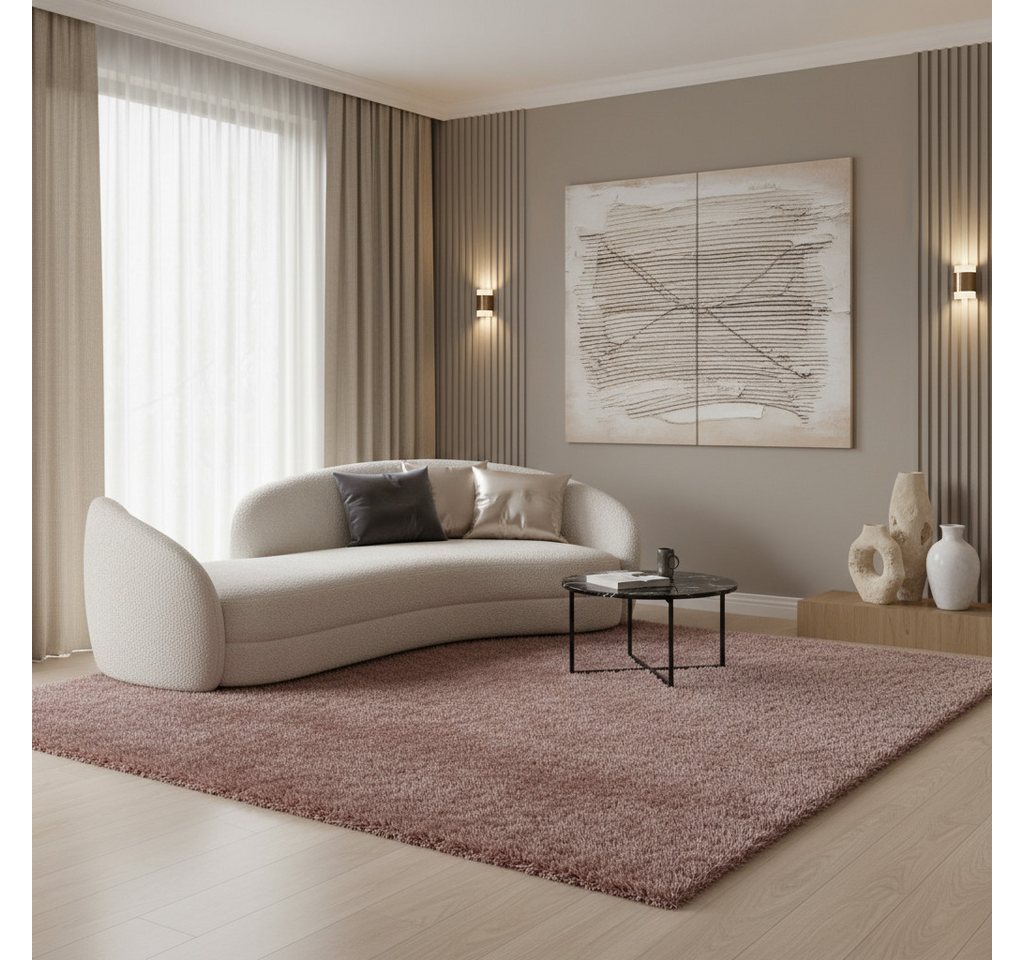 KADIMA DESIGN Teppich SALZACH Shaggy Langflor Wohnzimmer Schlafzimmer Waschbar Esszimmer, Läufer, Höhe: 52 mm, Rosa, 60x110 cm, Wohnzimmerteppich Strapazierfähig Waschbar Bild 5