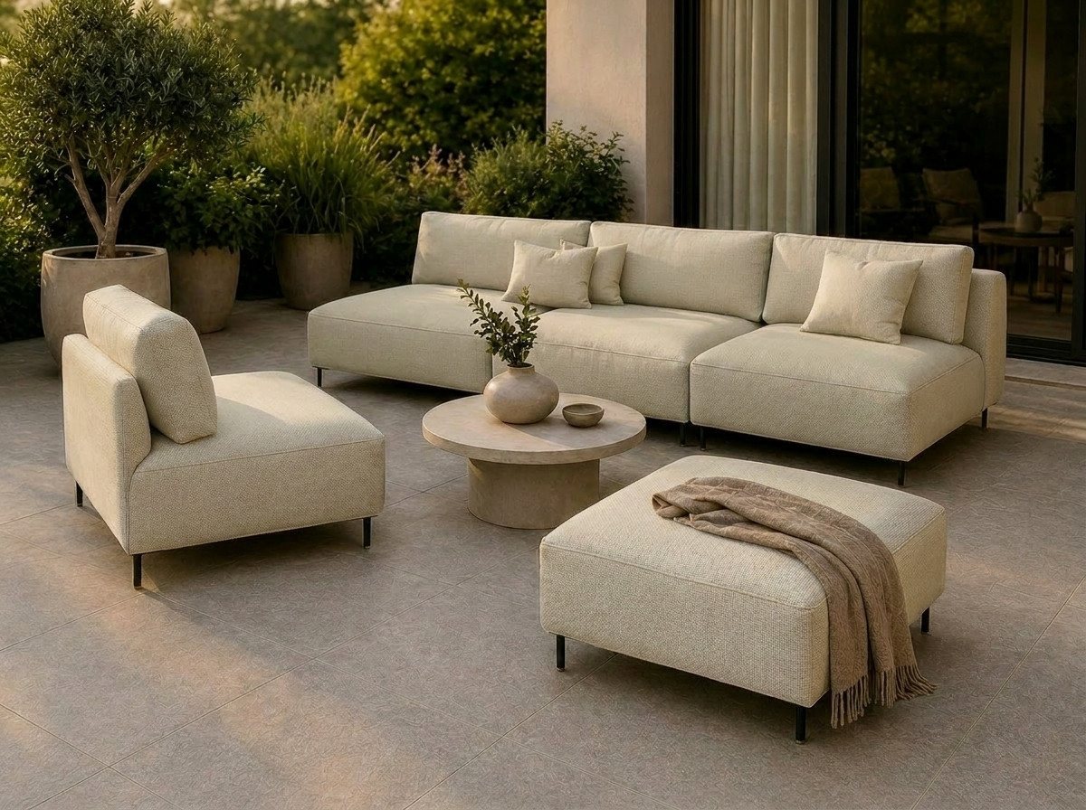 A&J MöbelLand GmbH Gartenlounge-Set Outdoor Lounge Set SUN – Sofa, Sessel und Hocker, (Outdoor Lounge Set für Garten und Terrasse, 3-teiliges modernes Garten Lounge Set), Wetterfestes Lounge Set für Garten und Terrasse Bild 3