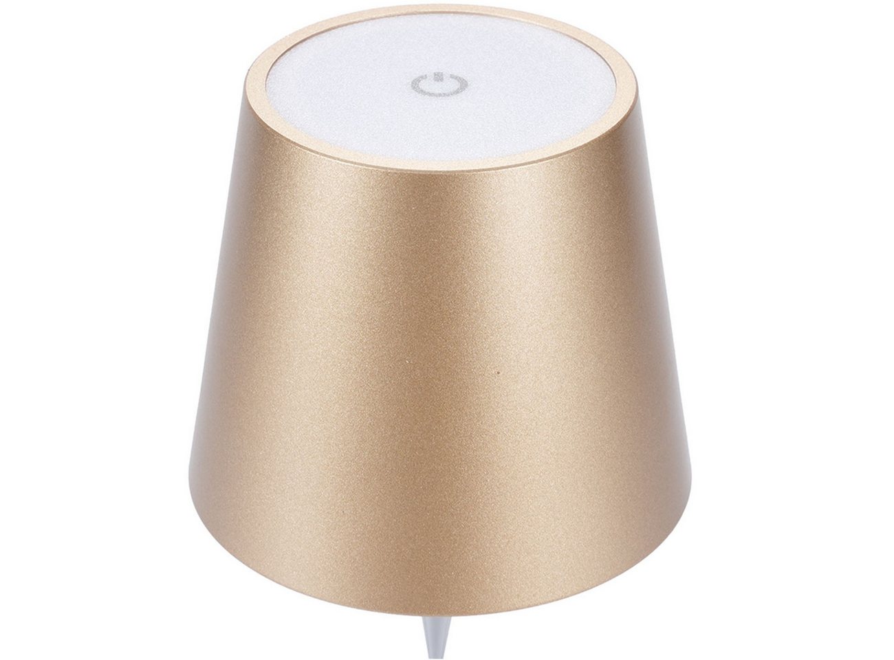 shop'n smile ideoon LED Tischleuchte Akku Flaschenlampe dimmbar LEDs in 3 Lichtfarben Ø 10,5 x14,5 cm Touch, LEDs mit 3 auswählbaren Lichtfarben, Kaltweiss / Warmweiss / Naturweiss, USB-C-Aufladung inkl. Kabel, Metall-Lampenschirm, in Gold Bild 4