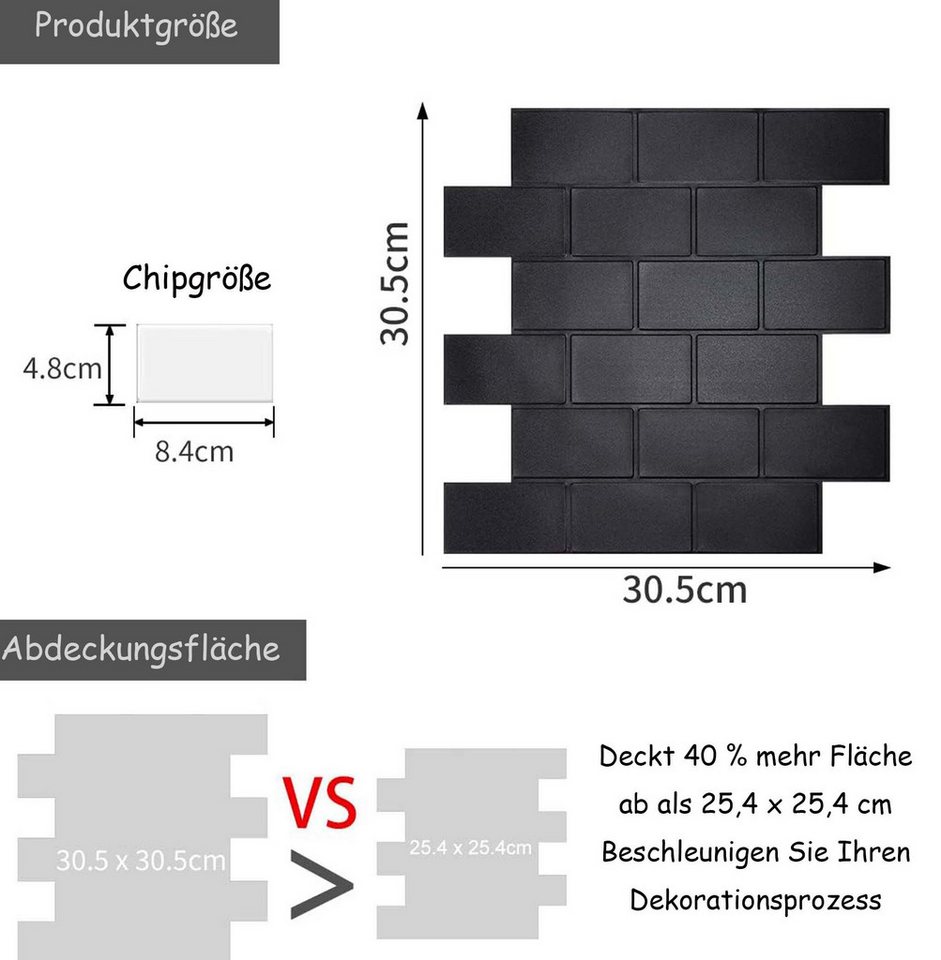 Zyronn 3D Wandpaneel Selbstklebend Tapete Paneele Kunststoff Fliesen Bad Küche, (10-tlg) Bild 3