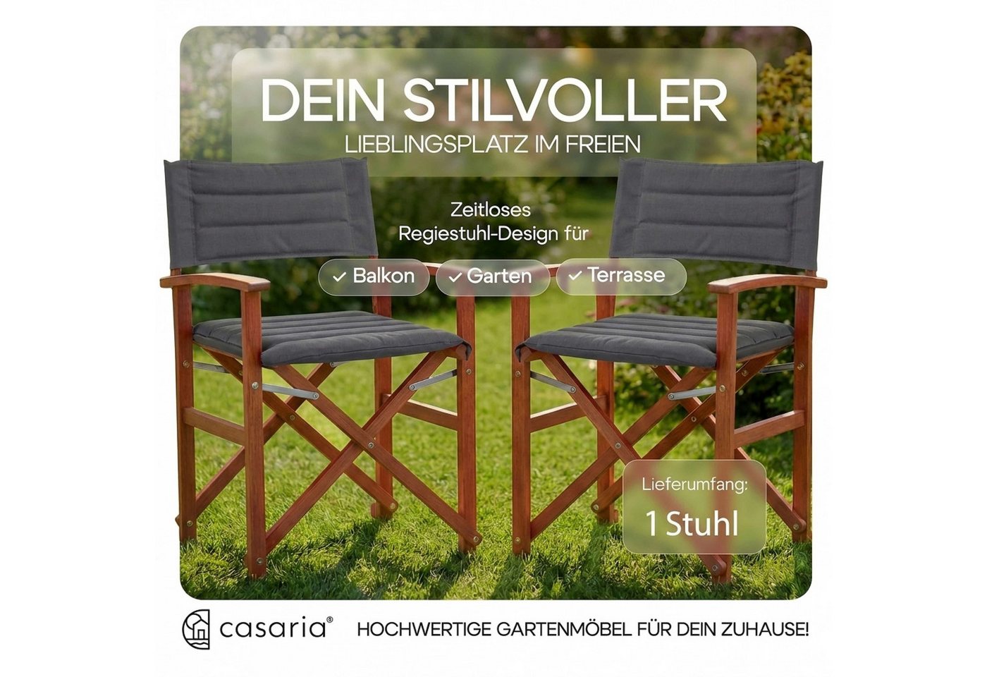 Casaria Regiestuhl, Klappbarer gepolsterter FSC®-zertifizierter Holz Stuhl bis 160 kg