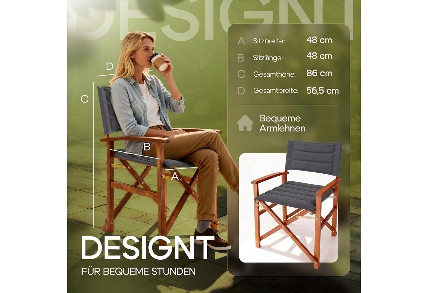 Casaria Regiestuhl, Klappbarer gepolsterter FSC®-zertifizierter Holz Stuhl bis 160 kg Bild 3