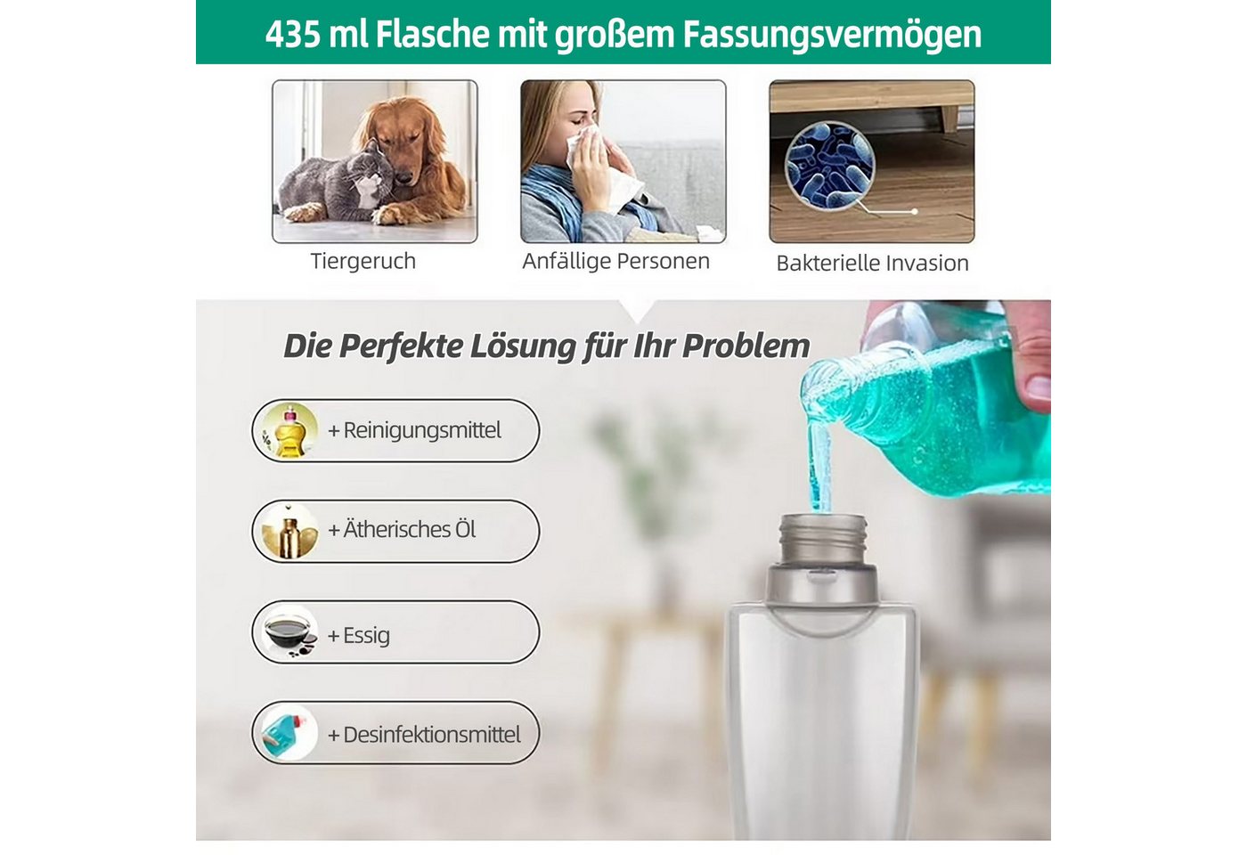 HUGERSTONE Sprühwischer Wischmopp Set mit 3 Mikrofaser Pads, Bodenwischer mit Sprühfunktion (Wischmopp mit 435ml Wassertank) Nass und Trockenwischer, 360 Grad Rotierender Wischmop für alle Böden Bild 3