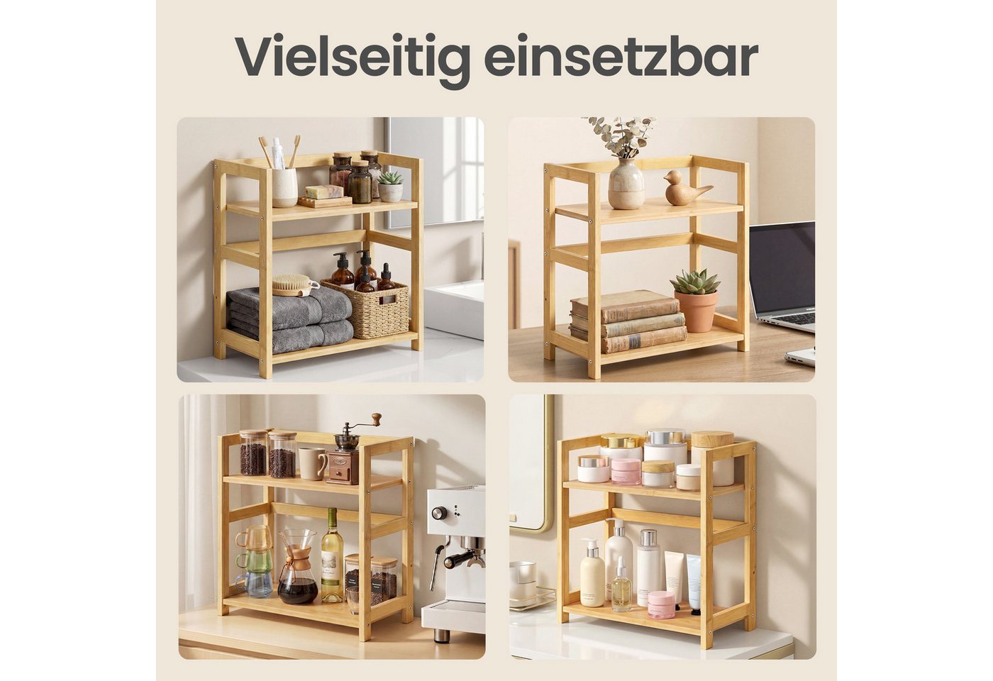 SONGMICS Gewürzregal Küchenregal, Aufbewahrungsregal, für Arbeitsplatte, Bambusgestell, mit 2 Ebenen, für Küche, Esszimmer, Büro Bild 2