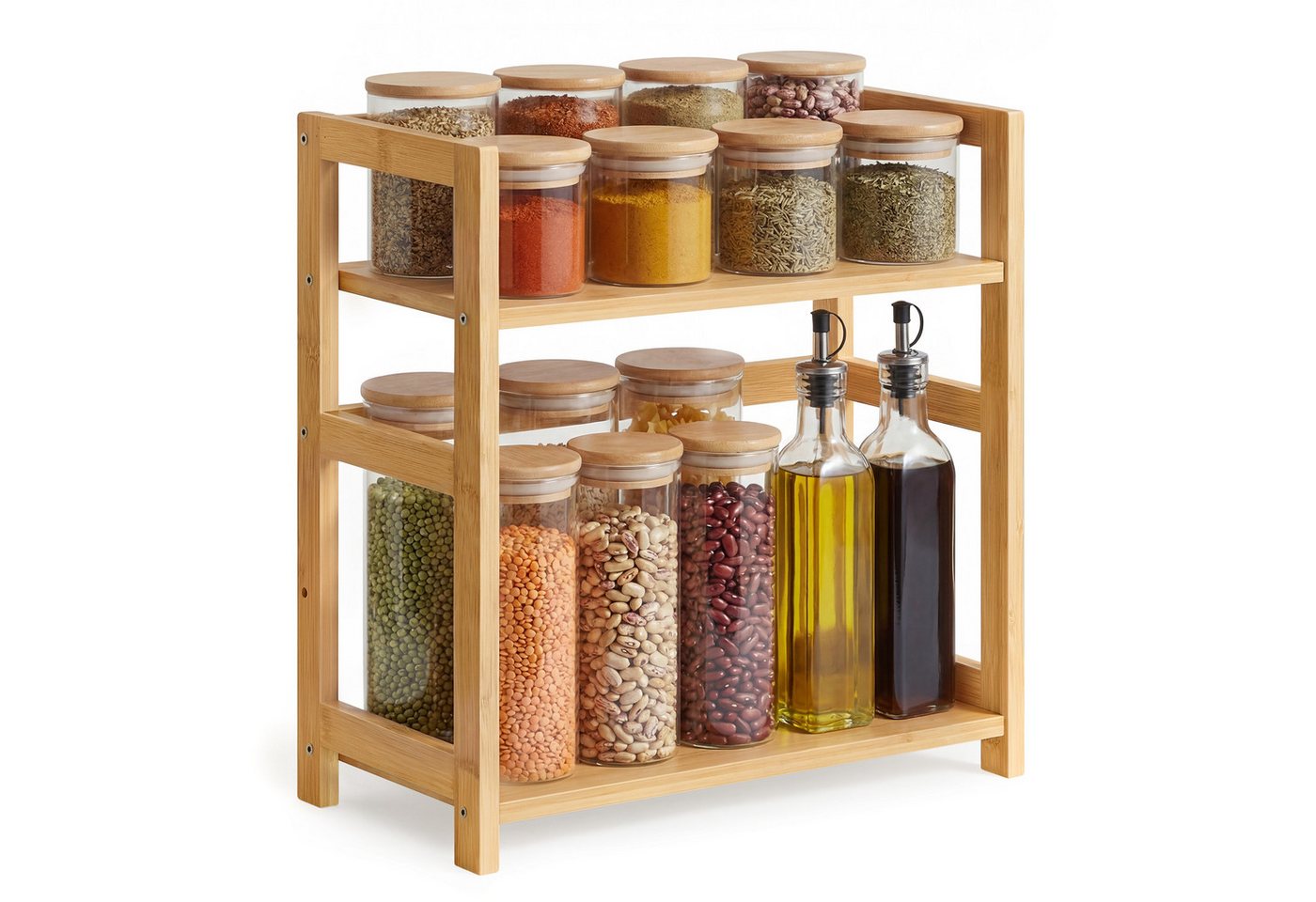 SONGMICS Gewürzregal Küchenregal, Aufbewahrungsregal, für Arbeitsplatte, Bambusgestell, mit 2 Ebenen, für Küche, Esszimmer, Büro Bild 4