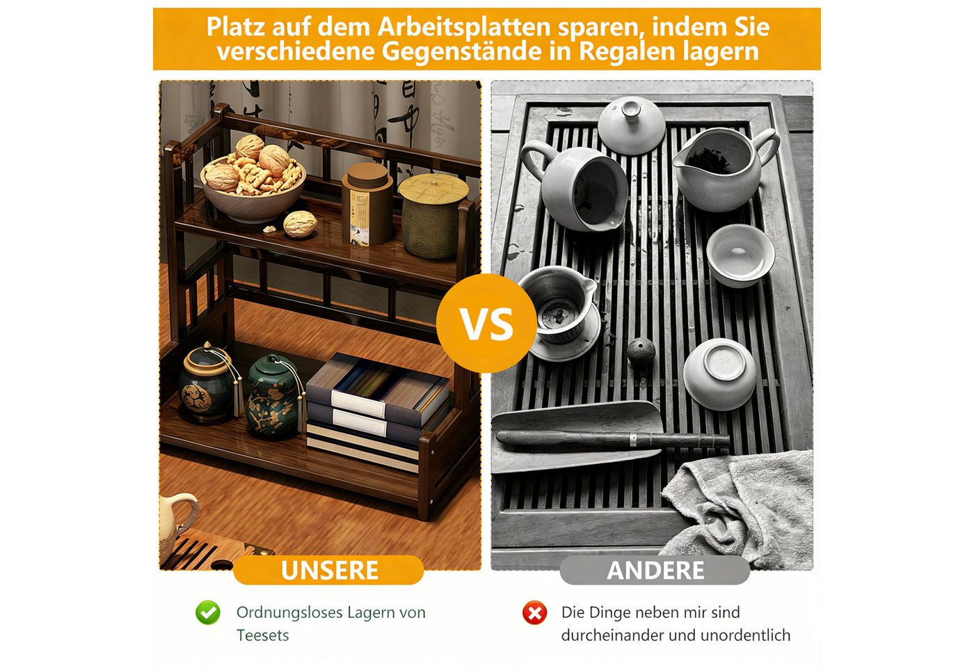 BlingBin Ablageregal Tassenregal Kaffeetassenständer mit 2 Ebenen, Kaffeestation Organizer, 1er Set 1-tlg., für Küchenarbeitsplatte,Teebar,Matcha-Pulver,Zubehör & Tassenorganizer Bild 5