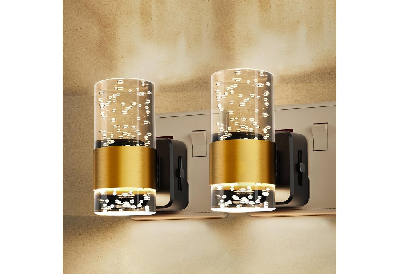 LOHAS-LED Nachtlicht 2er Set Stecknachtlicht mit stufenloser Dimmung, 2700K, LED fest integriert, Warmweiß, Gold-Akzent & blendfreie Auf-Ab-Beleuchtung Bild 2