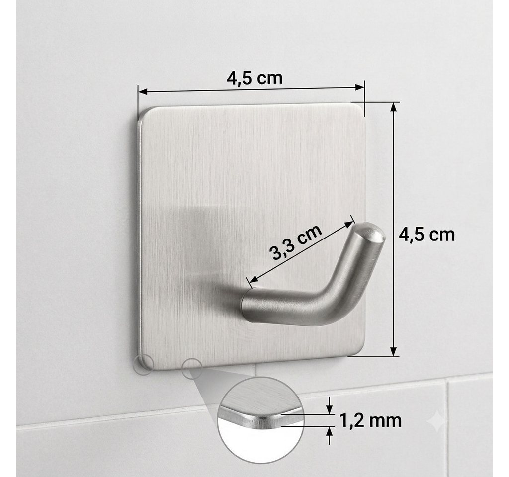 TECBULL Handtuchhaken Klebehaken aus Edelstahl, Wandhaken selbstklebend, V2, (5-St) Bild 5