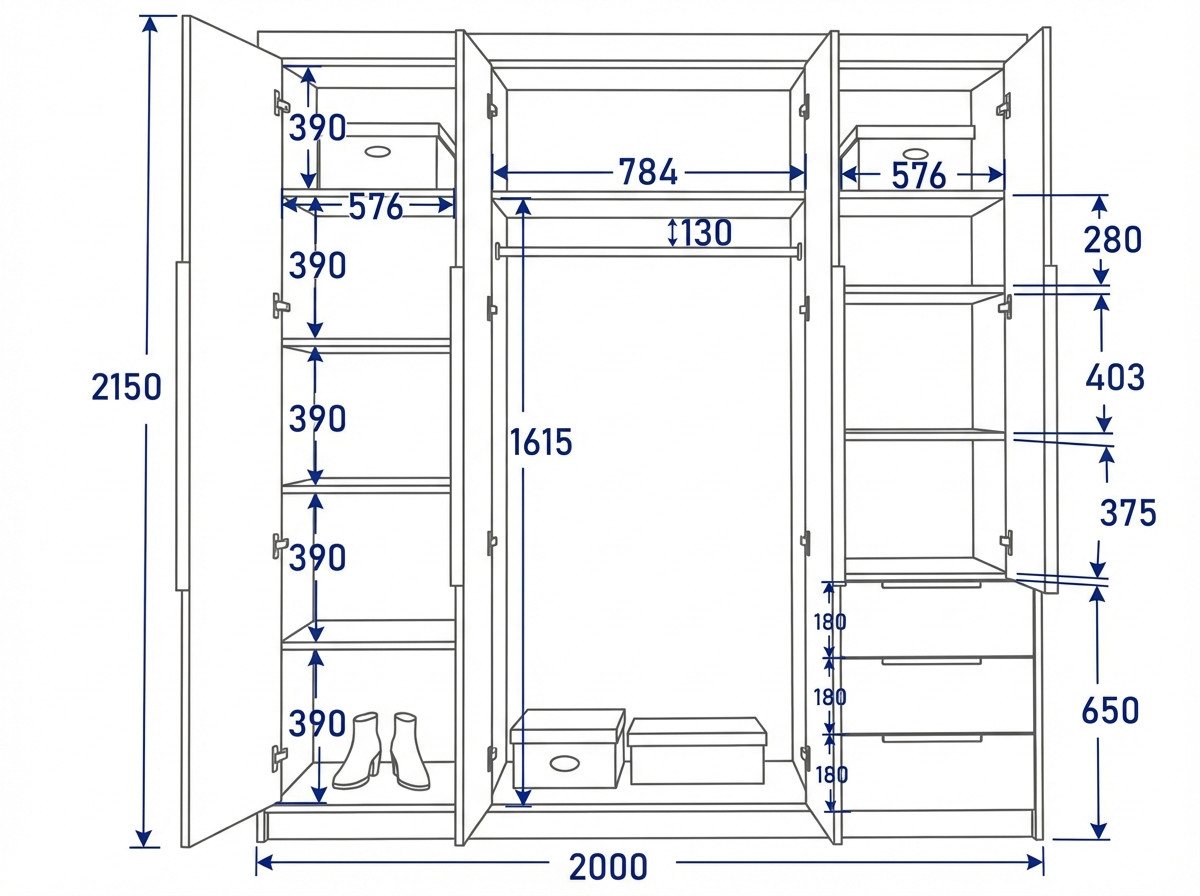 A&J MöbelLand GmbH Drehtürenschrank FALKEN– viertüriger Kleiderschrank 200 cm (Geräumiger viertüriger Kleiderschrank mit Schubladen. Geräumiger Schrank mit einer Breite von 200 cm und Schubladen, ideal zur Aufbewahrung von Kleidung und Accessoires. Viel Stauraum. TOP PRODUKT! Wählen Sie das ideale Modell für Ihr Schlafzimmer!, TOP ANGEBOT) Breite: 200 cm, Höhe: 215 cm, Tiefe: 59,5 cm Bild 2