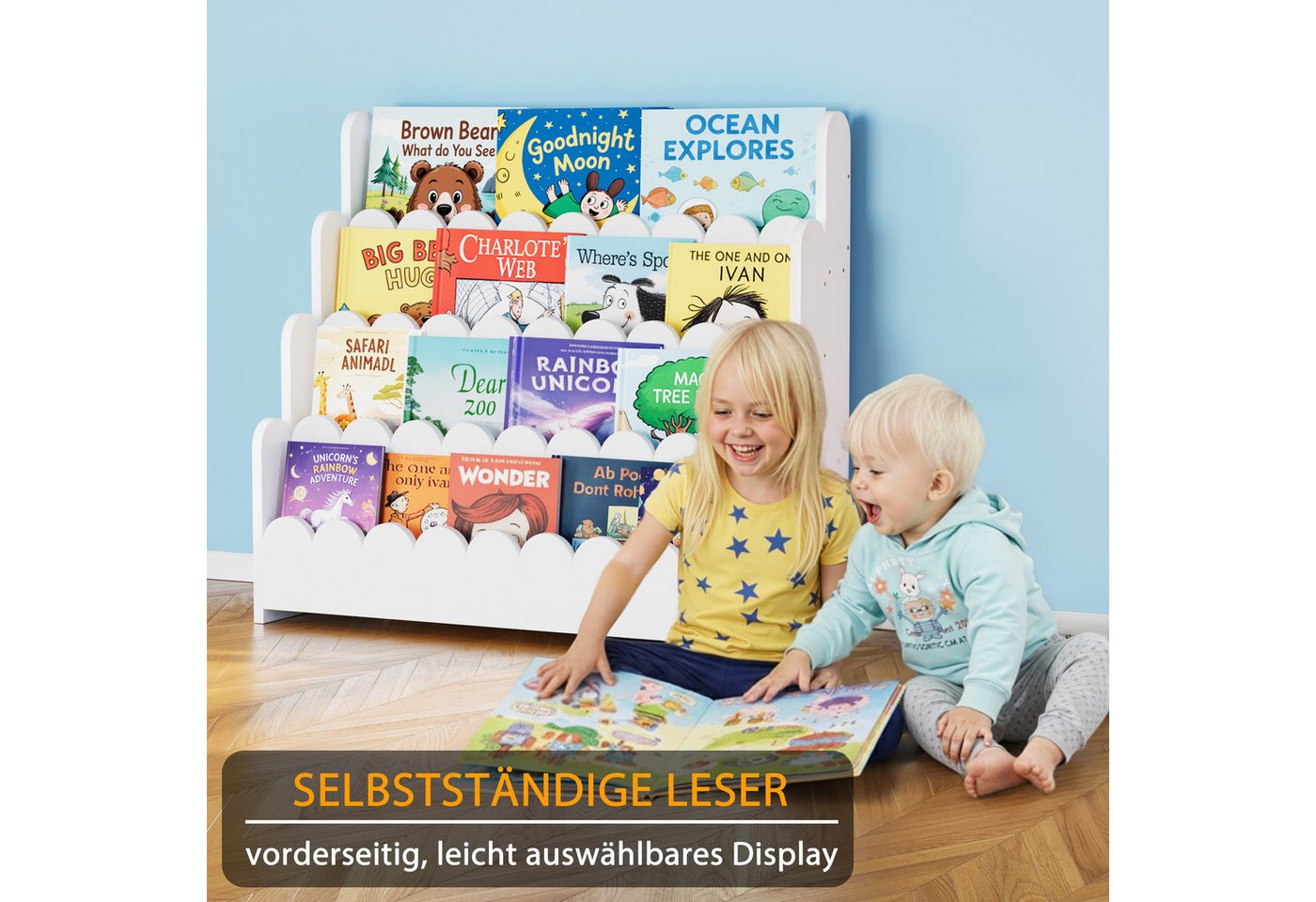 SpaceAid Bücherregal 4-stöckiges Kinderregal, Montessori-Bücherregal für Kleinkinder