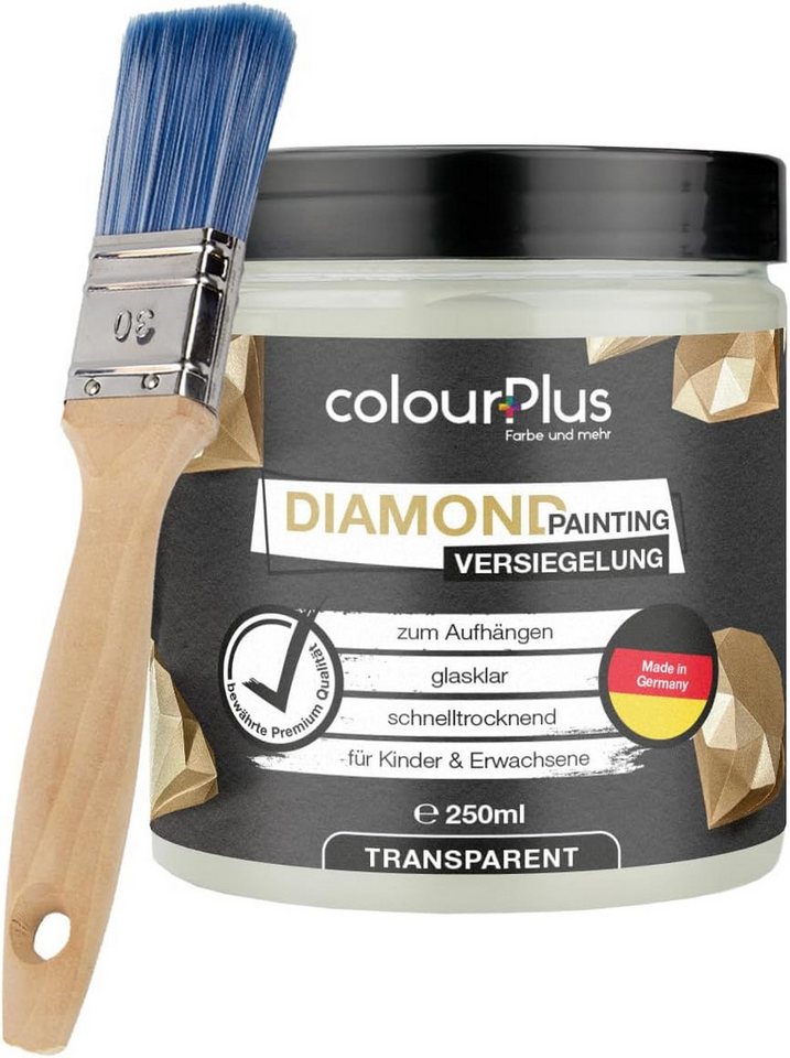 ColourPlus Bastelkleber Diamond Painting Versiegelung, glasklar, hochtransparent, Staubschutz, Glanzeffekt, inkl. Pinsel