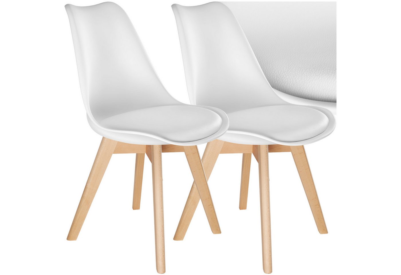tectake Esszimmerstuhl Küchenstuhl Scandi-Design, gepolsterte Sitzfläche, 49 x 53 x 82 cm (Polsterstuhl Frederikke in weiß, 2 St), ergonomische Form, massive Holzbeine, bodenschonende Filzgleiter Bild 2