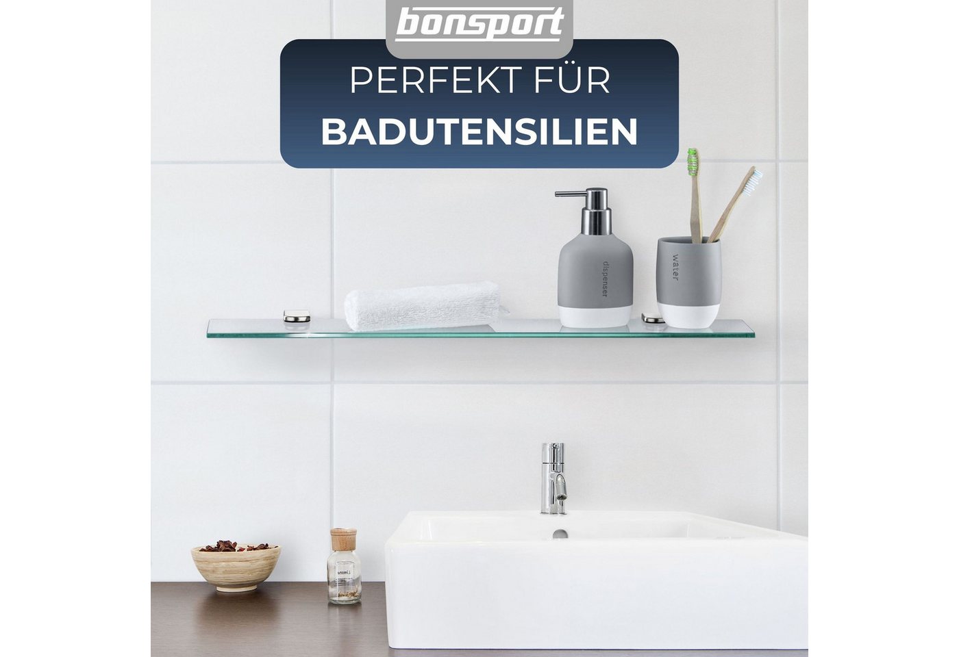bonsport Badregal Glas Regal, Glasregal Milchglas rechteckig 30 x 10.16 x 0.6 cm