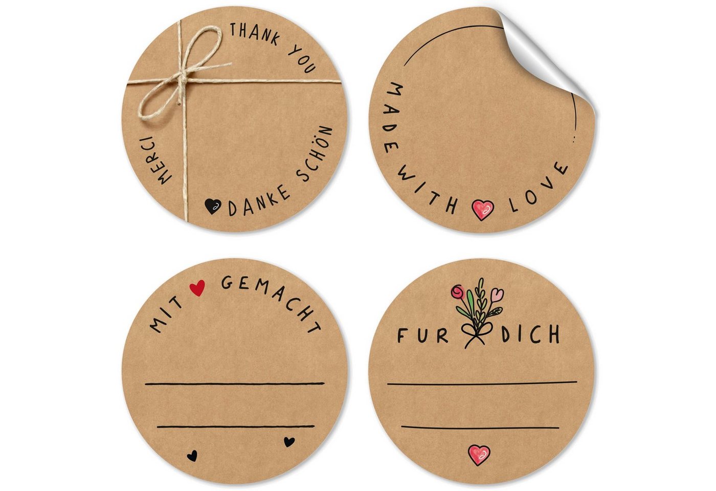 TOBJA Aufkleber Sticker Rund "Kraftpapier" 4 Bögen Geschenk Marmelade, 96 Klebeetiketten Kraftpapier Sticker Aufkleber 4 cm Geschenksticker Bild 2