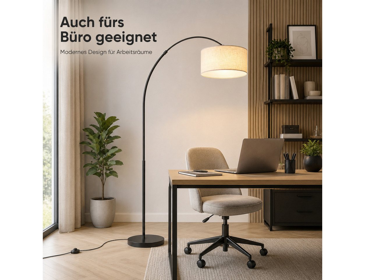 OYLCDI Stehlampe Bogenleuchte,Moderne Stehlampe mit Textilschirm Stoff Ø 36cm, Bogenlampen, Fußschalter und Textilkabel, E27(Glühbirne nicht enthalten) für wohnzimmer Leselampe Schlafzimmer,Büro Arbeitslampe, Wohnzimmerleuchte,Skandinavischer Bild 4