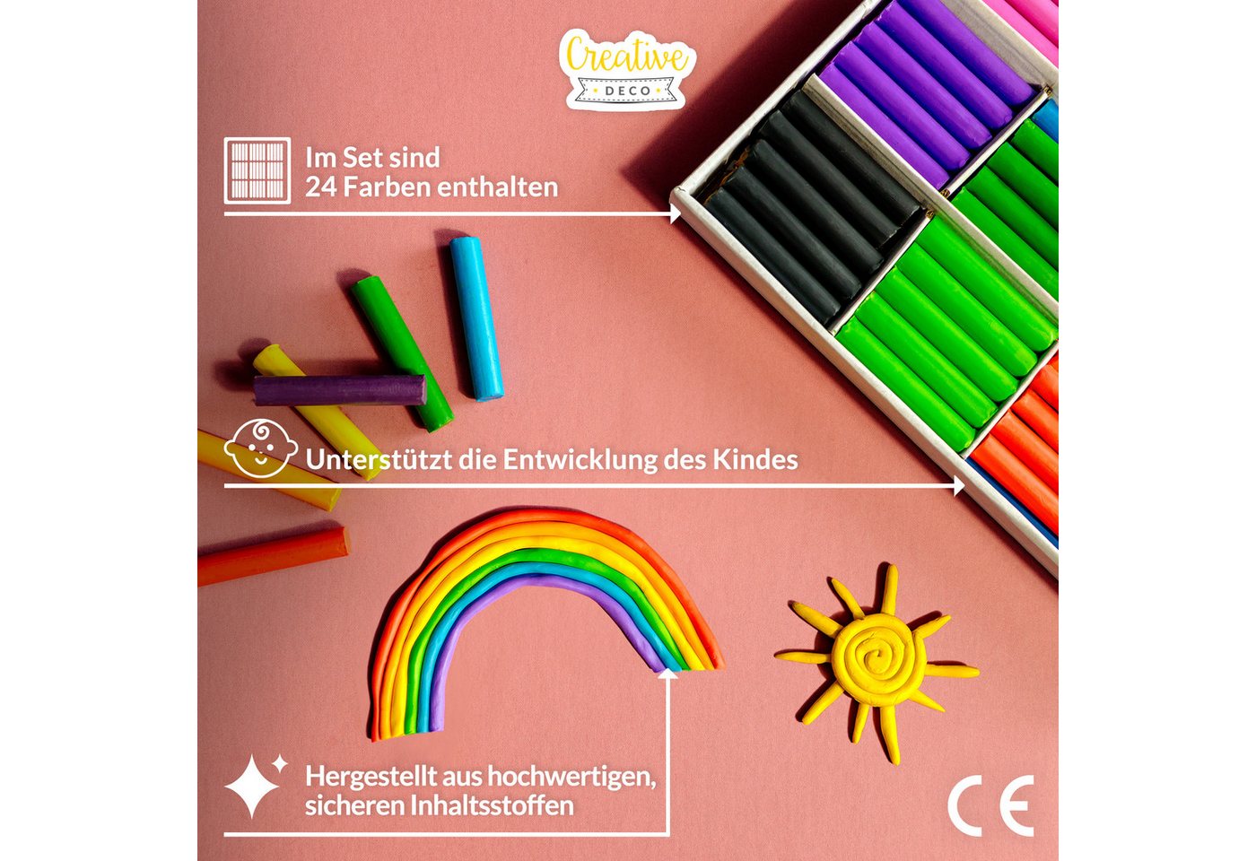 Creative Deco Knete Knete für Kinder Schule, 24 Farben, 1600g, Trocknet Nie (24-tlg) Bild 3