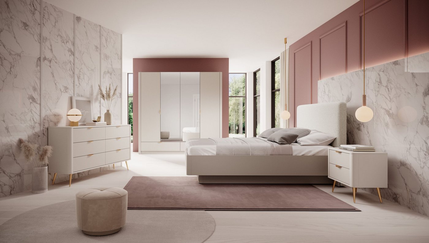 MOEBLO Drehtürenschrank Schrank Pholx H 213 (mit Spiegel und Schubladen, Goldene griffe, Kleiderschrank 4-türig Schrank Garderobe Schlafzimmer) (BxHxT):213x208x54 cm Bild 2