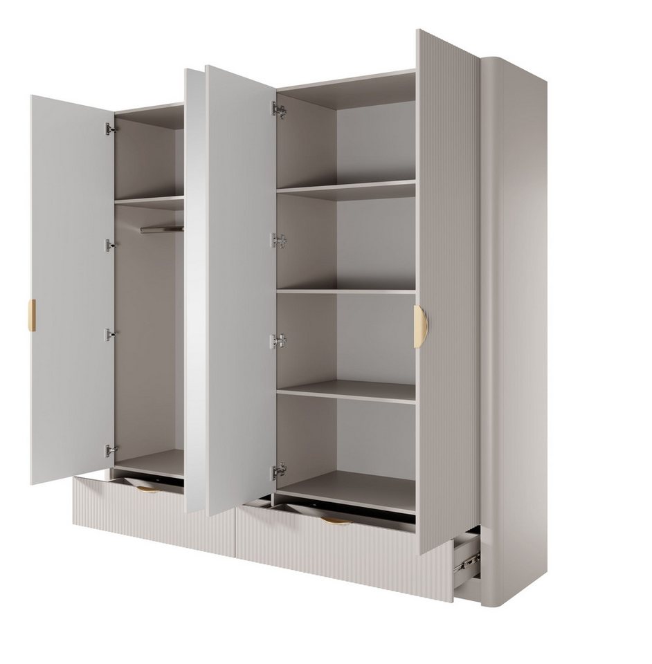 MOEBLO Drehtürenschrank Schrank Pholx H 213 (mit Spiegel und Schubladen, Goldene griffe, Kleiderschrank 4-türig Schrank Garderobe Schlafzimmer) (BxHxT):213x208x54 cm Bild 5