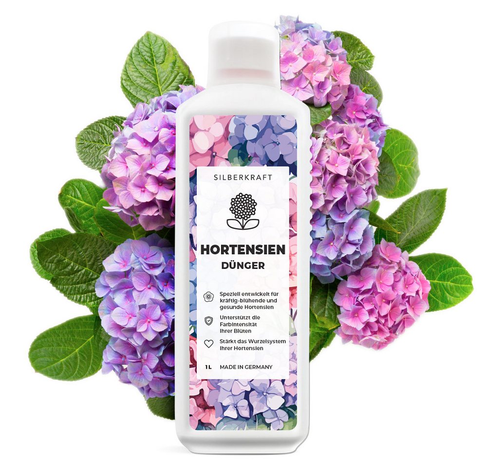 Silberkraft Pflanzenstärkungsmittel Hortensien Dünger - Mineralischer NPK Flüssigdünger mit Stickstoff, Fördert Blütenpracht & Wurzelstärke, Für alle Hortensienarten wie Hydrangea macrophylla, Spezialdünger für kräftige Blütenfarben & gesundes Wachstum Bild 4