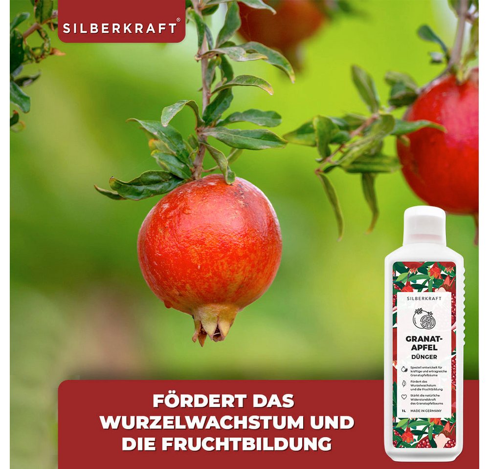 Silberkraft Pflanzenstärkungsmittel Granatapfel Dünger - Mineralischer NPK Flüssigdünger mit Stickstoff, Spezialformel für Granatapfelbäume & Ziergranatäpfel, Fördert Wurzelwachstum, Blattgrün & Fruchtbildung, Spezialdünger für Granatapfelbäume & Ziergranatäpfel